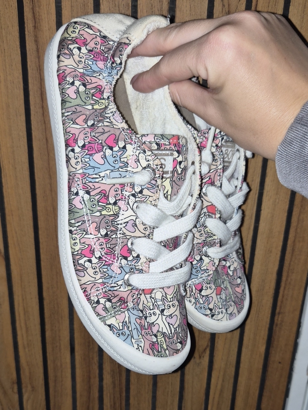 BOBS Skechers Women’s Pink Multi Dog Print Lace-Up Sneakers Memory Foam 6.5